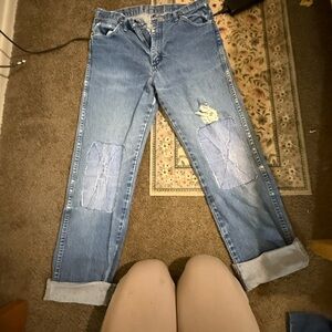 Wrangler Blue Boyfriend Jeans with Distressed Patches
